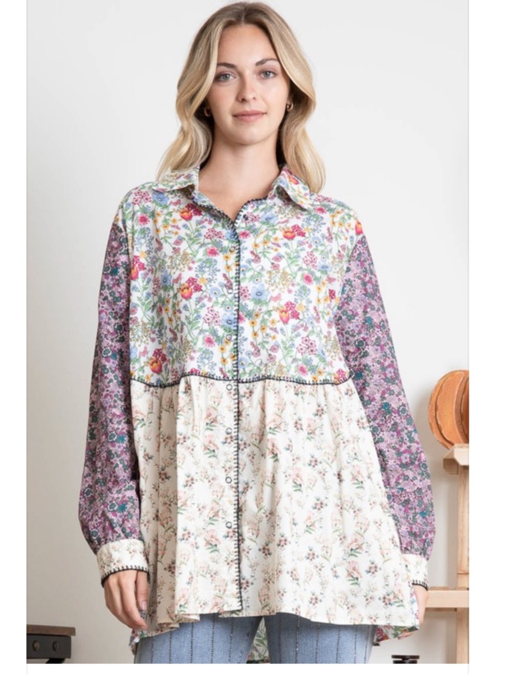 #122 New! Mixed Floral Patchwork Gorgeous Top/Jacket